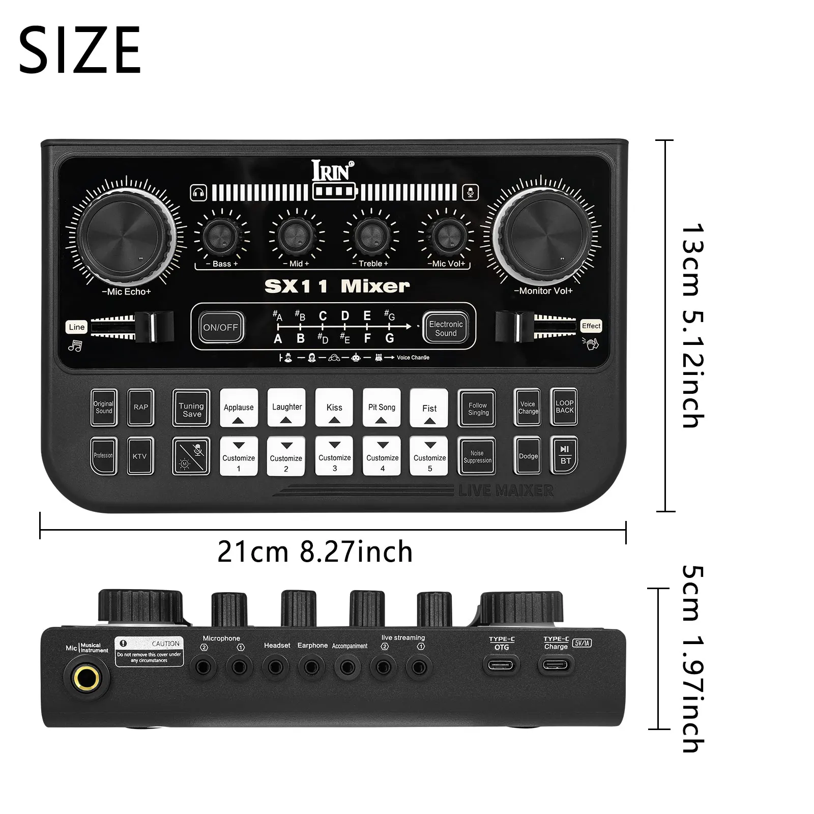 IRIN Audio Mixer Sound Card Multiple Sound Effects Adjustable Power Audio Processor for Live Streaming Podcast Studio Recording