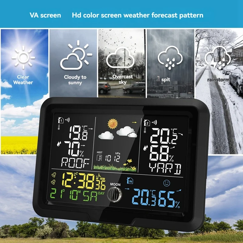 Reloj meteorológico uno a dos, termómetro e higrómetro para interiores y exteriores, estación meteorológica multifunción inalámbrica, enchufe europeo