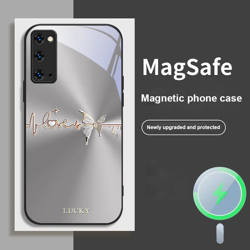 فراشة ذهبية محظوظة لهاتف Magsafe Samsung Galaxy S20 FE S21 S22 S23 Plus S24 Ultra 25 Edge S24 Ultra 22 Plus حافظة هاتف زجاجية