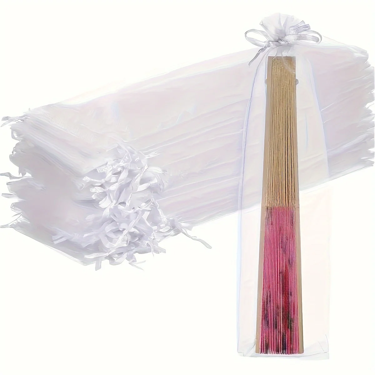 10/20/50pc Luxurious Chiffon Drawstring Bag, Reusable Hand Fan Storage Bag, Suitable for Parties, Weddings Handicrafts Packaging