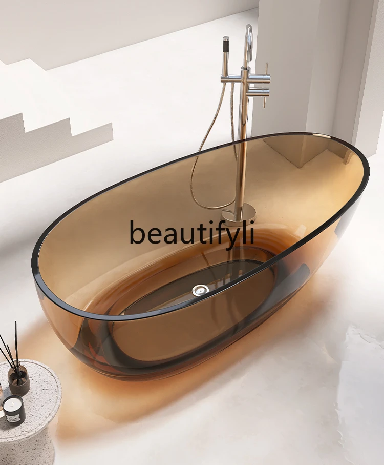 Transparent bathtub oval artificial stone colored resin polymer home hotel homestay integrated cylinder