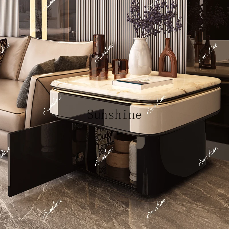 

Modern living room sofa side a few microcrystalline stone black square locker size tea table light luxury FT