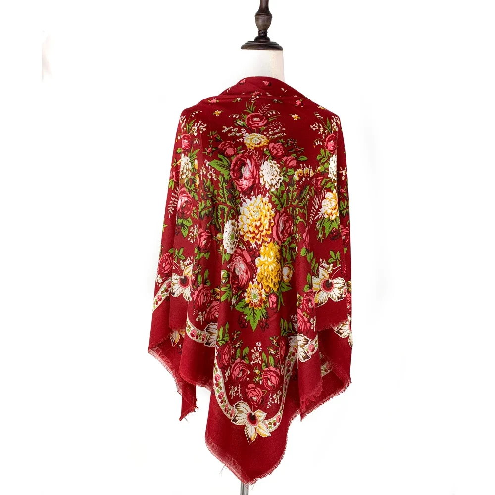 Foulard Carré Russe Mince et Respirant pour Femme, Châle Bandana de Luxe à Imprimé Floral, 21 ème, Étole de Plage, 130x130cm