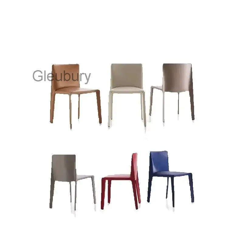 Minimalist Designer Saddle Leather Dining Chair Home Leisure Hard Leather Desk Chair Hotel Coffee Shop Restaurant Backrest Chair