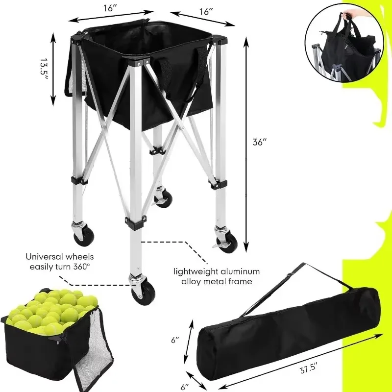 Tolva pelota tenis plegable, suministros entrenamiento deportivo, cesta recogida, carrito pelota tenis con ruedas