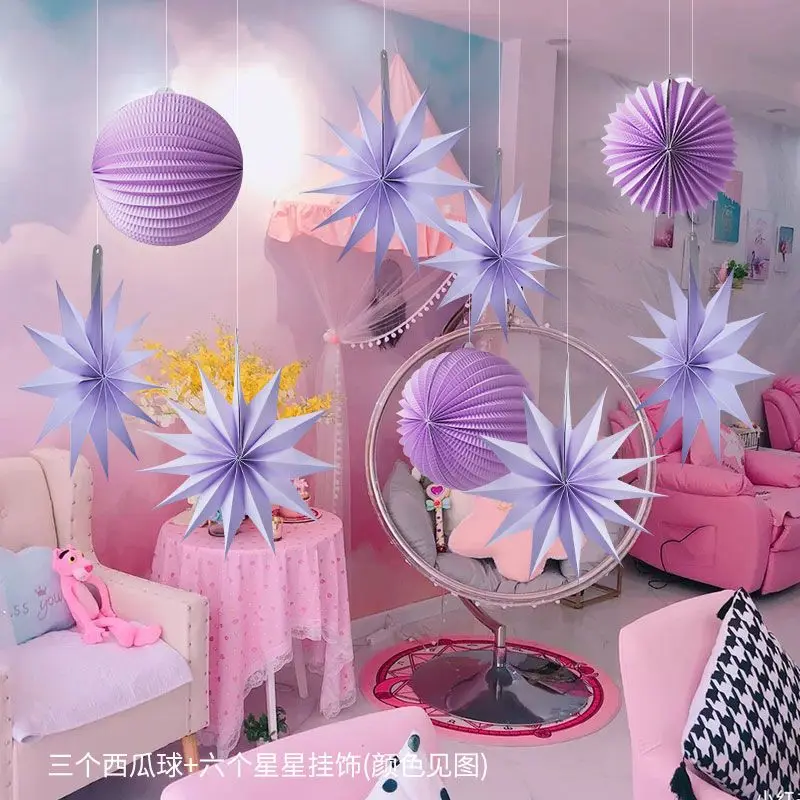 Festival Supplies Home Mall Decoration Pendant Set Scene Party Ceiling Hanging Decor Stars Watermelon Balls Event Dinner Wedding view 5