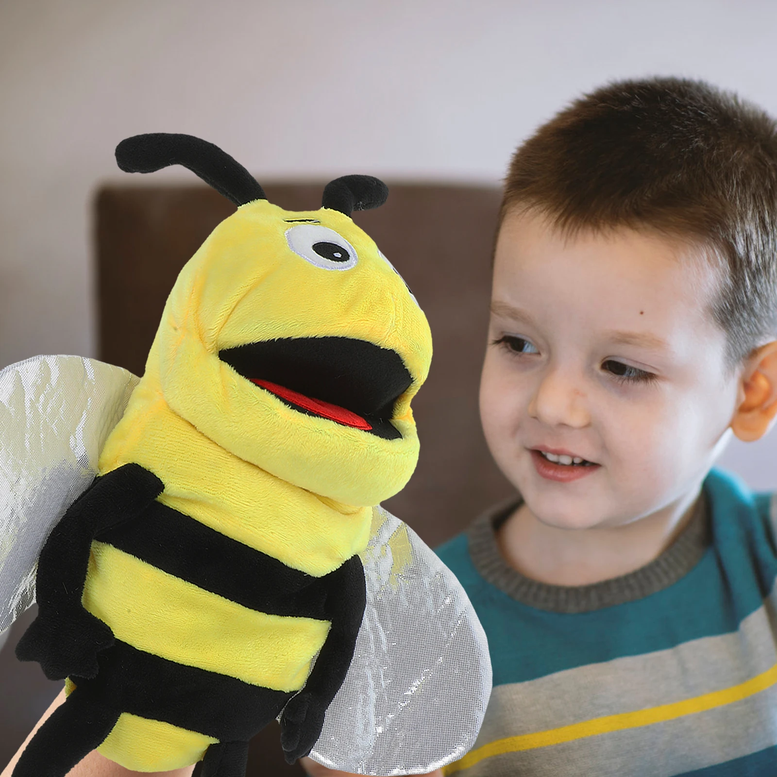 

1pc Bee Hand Puppet Toys Appease Parent-child Kids Storytelling Puppets Cartoon Animal Interactive hand puppet educational