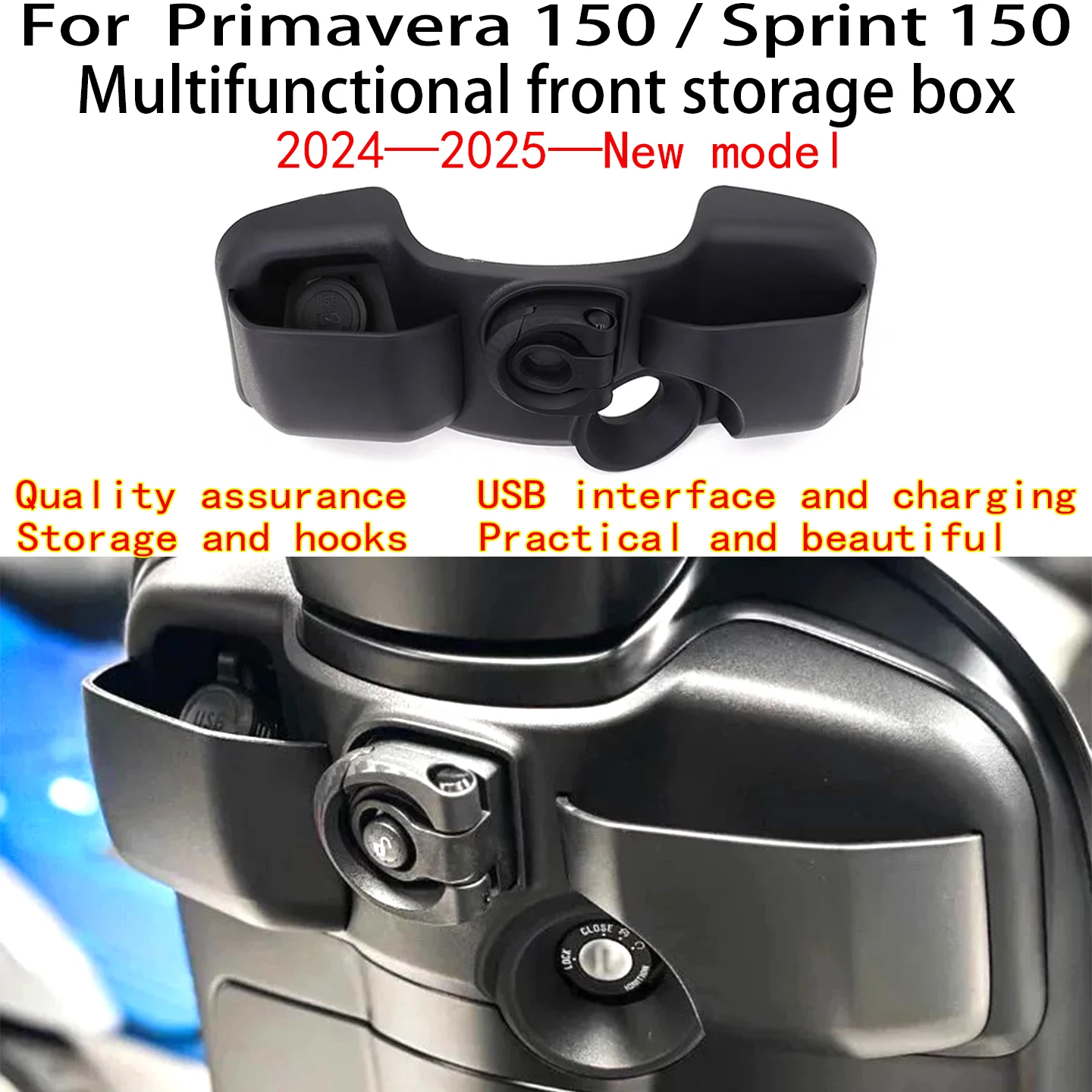 For Sprint 150 Multifunctional front storage box 2024-2025-New model Primavera 150 Front suspension hook Glove box USB port
