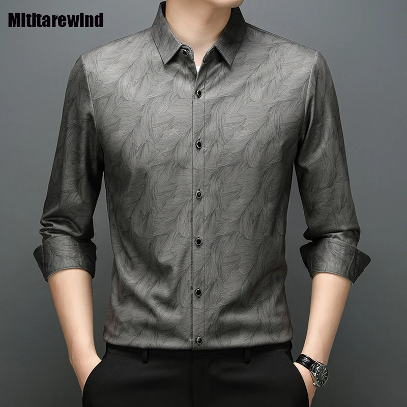 

Korean Fashion Printed Shirts for Men 2024 Autumn Office Long Sleeve Mens Shirts Causal New in Shirts Middle-aged Men Clothing