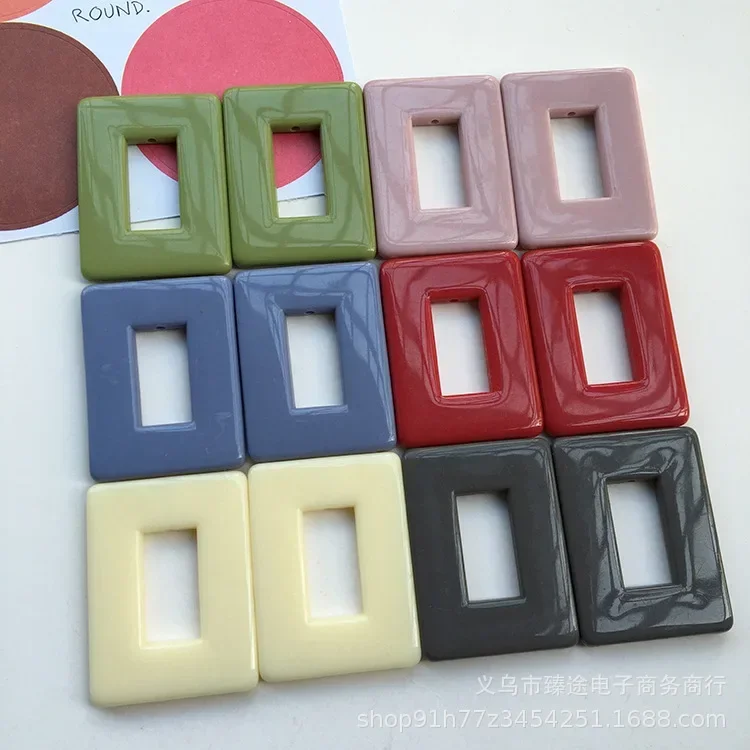 5pcs Avocado Color Exaggerated Geometric Rectangular Hollow Frame Resin Accessories Diy Hand Earrings Jewelry Material Wholesale