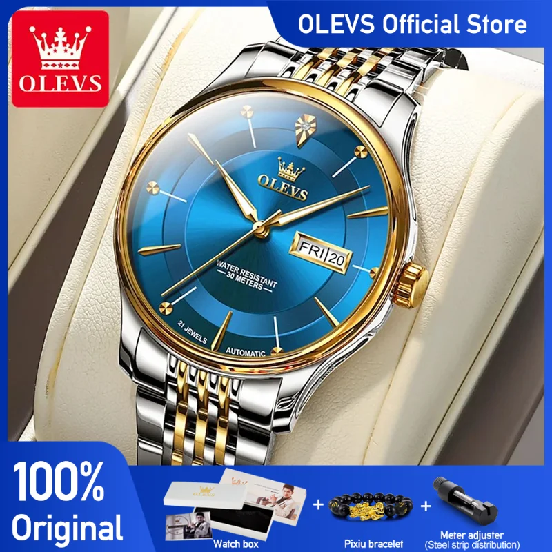 OLEVS Men's Watches Classics Original Automatic Mechanical Wristwatch Waterproof Luminous Watch for Man Week Date Business Dress