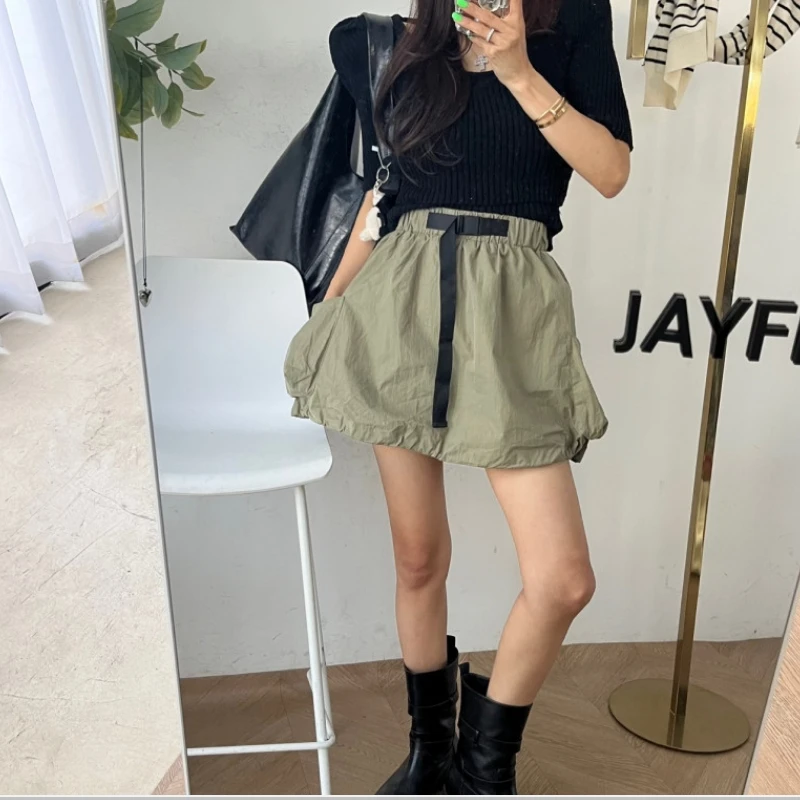 

High Waist A-Line Skirt with Dstring And kets Workwear Sle Korean Faion Women's Spring Summer Autumn Skirt