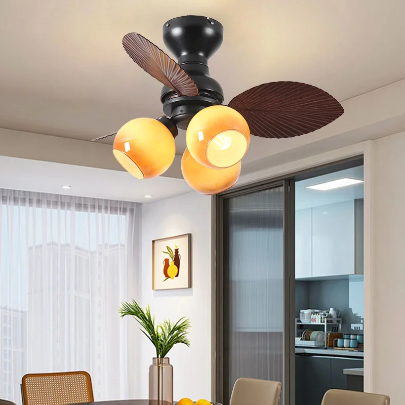 New retro intelligent ceiling fan light, bedroom integrated ceiling fan light, dining room small room electric fan lamp