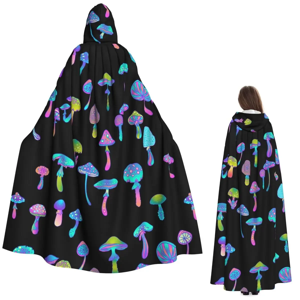 

Mushroom Colorful Long Hooded Cloak Witch Medieval Costume Cosplay Cape HalloweenParty Adult Unisex