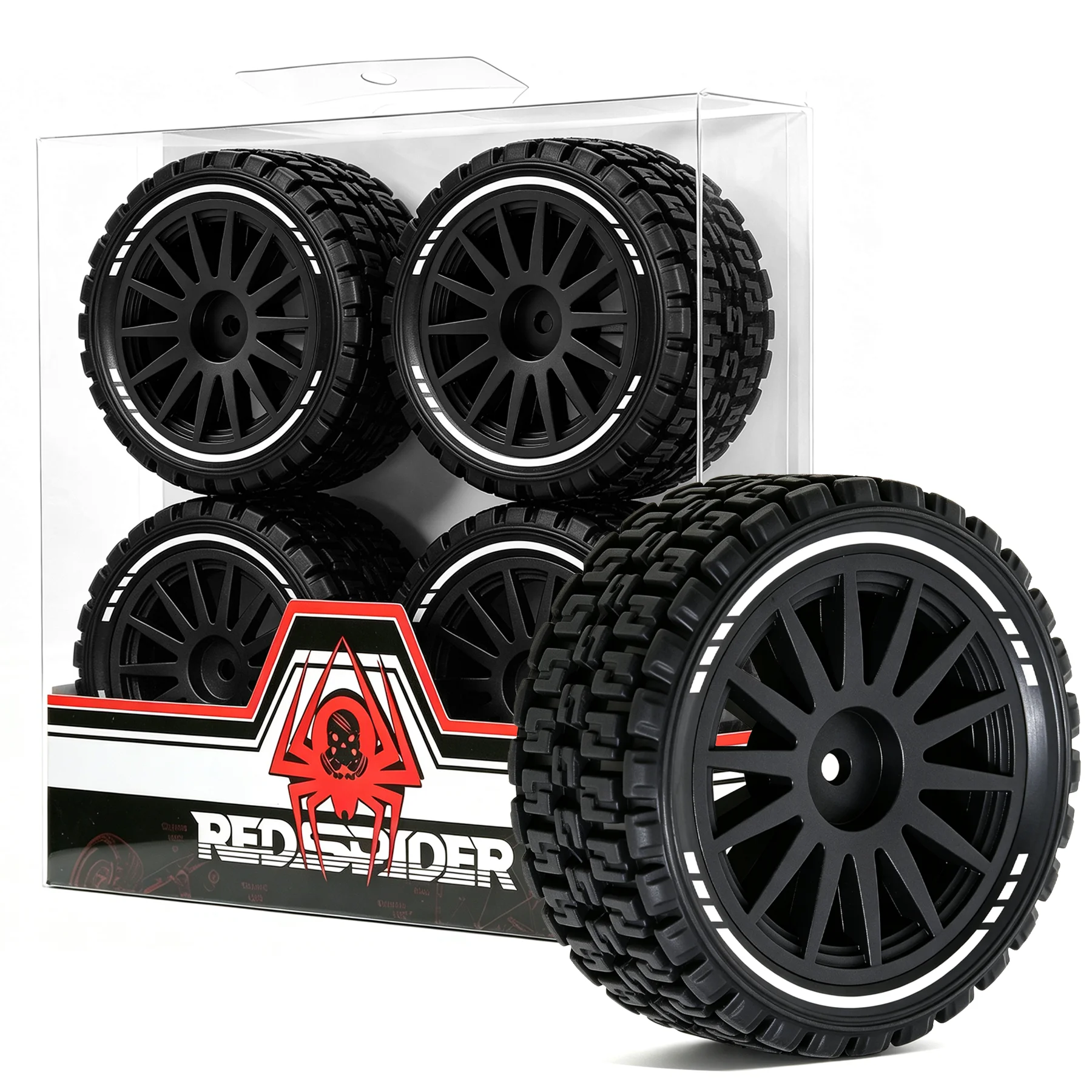 RED SPIDER 4Pcs 1/10RC Rally Tires Plastic Wheel Set  Replacement Parts For 1/10 RC On Road Rally Car HSP TamiyaOff Road Vehicle