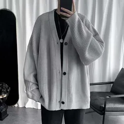 Outono e inverno novo japonês ins tendência solto malha cardigan versão coreana na moda casual cor sólida camisola na moda masculina jacke