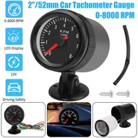 Medidor de coche de 2 "", 52mm, tacómetro, calibre de RPM, 0-8000RPM, carcasa negra analógica con LED blanco para coche de gasolina de 1-8 cilindros