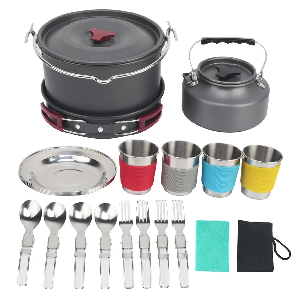 

Camping Cooking Pot Set Camping Cookware Aluminum Pot Set Outdoor Gear 22-Piece Camping Cookware Set