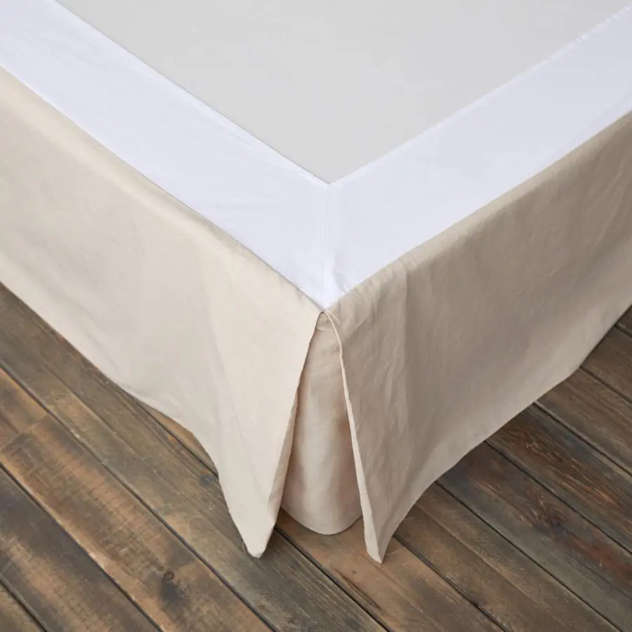 

French Linen Wrap Around Bed Skirt with Pleated Corner 14Inch Tailored Drop Natural Flax Cotton Blend Basic Soft Cozy 14 Queen,