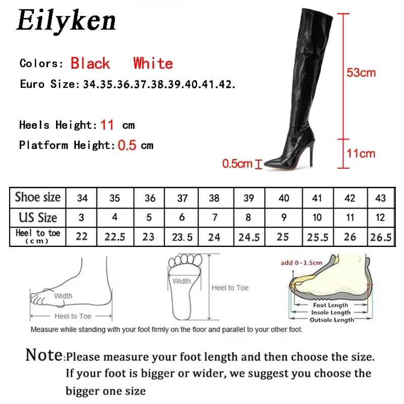 Eilyken Sexy Patent Leather Women Over The Knee Boots Fashion Pointed Toe Zip Nightclub Party Stiletto Heels Long Booties Shoes