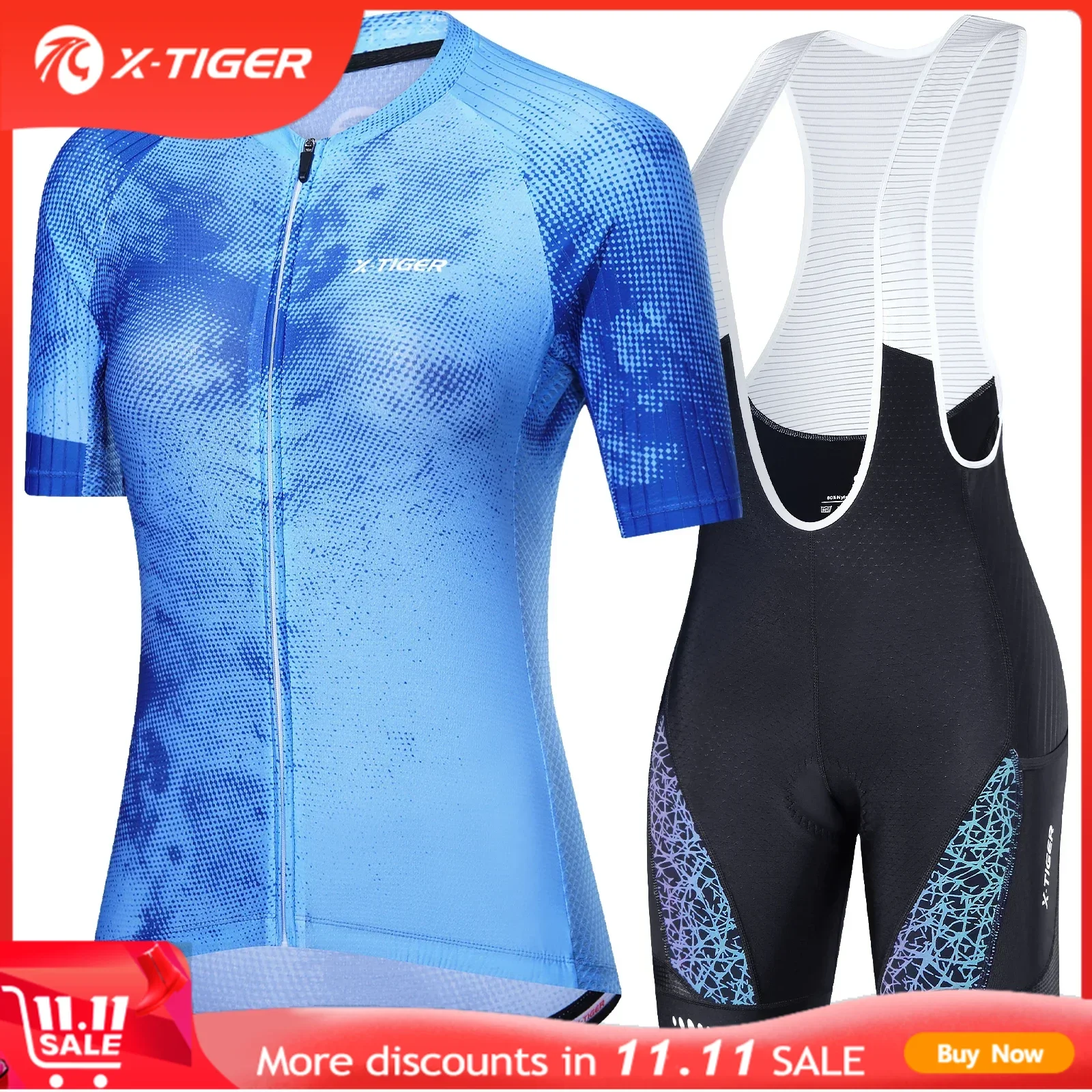 X-TIGER Women's Cycling Jersey Sets Outdoor Sports Summer Slim-Fit Short Sleeve Skinsuit Breathable Lycra Bicycle Clothing