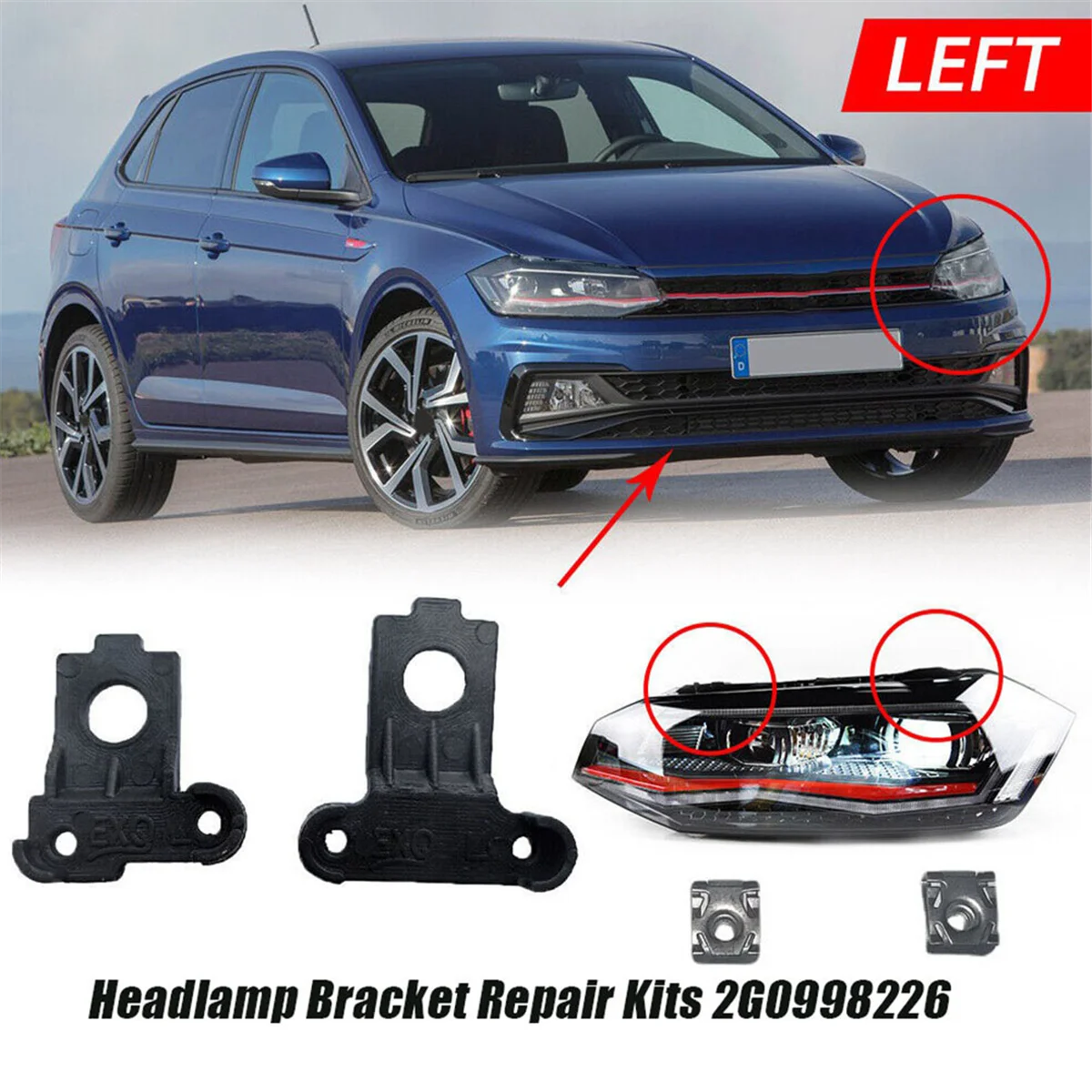 Left Side Head Light Lamp Bracket Tab Repair Kits 2G0998225 for VW Polo 2016-2024 Headlight Fixed Holder Screw Mount