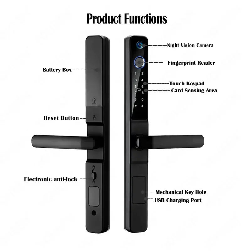 Cerradura de puerta inteligente electrónica Wifi con cámara, aplicación remota, Control, manija biométrica, timbre, cerradura de puerta Digital corredera de aluminio
