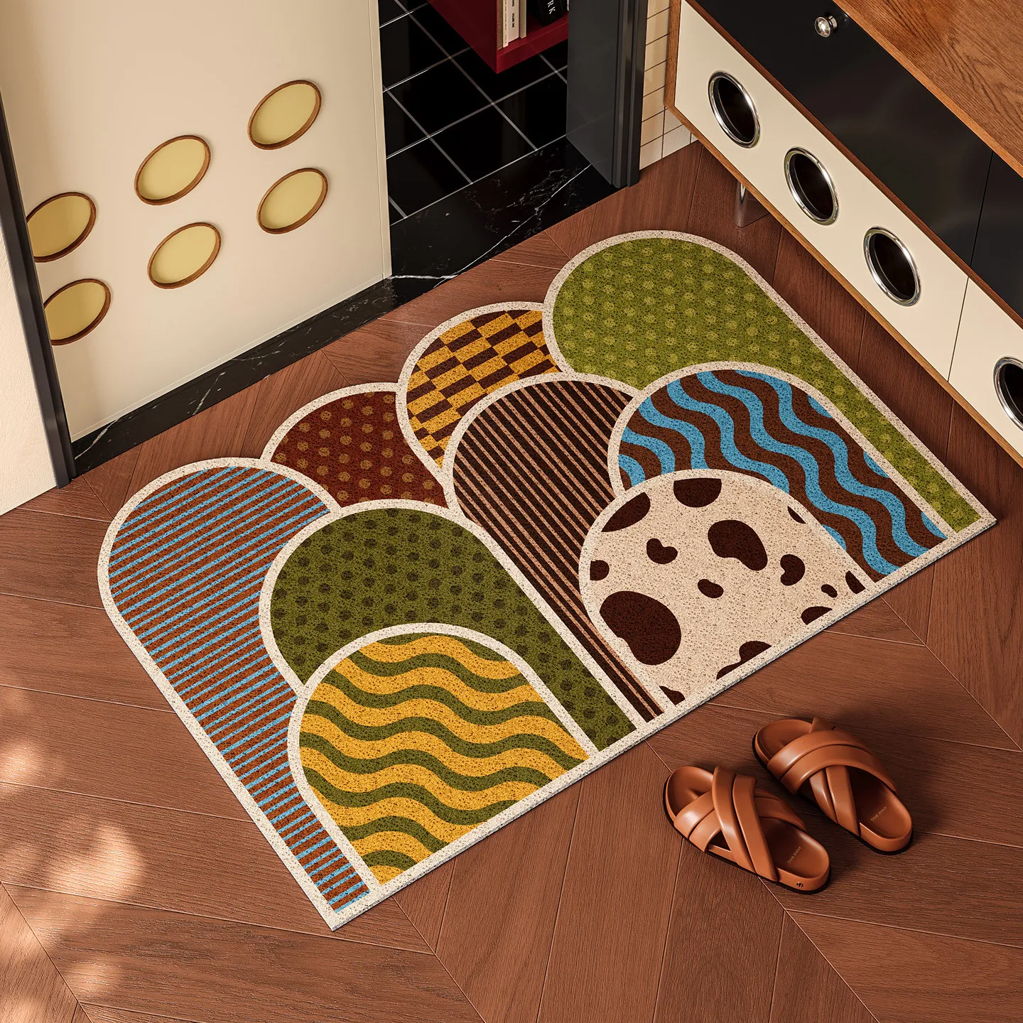 Retro Multi Pattern Arch Spliced PVC Wire Loop Doormat Anti-slip Cuttable Washable Dirt Catcher Entrance Rug Entryway Floor Mat