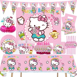 Cartoon Hello Kitty Birthday Party Decorations set Kids girl Disposable Tableware Cup Plate Napkin Straw Baby Shower Supplies