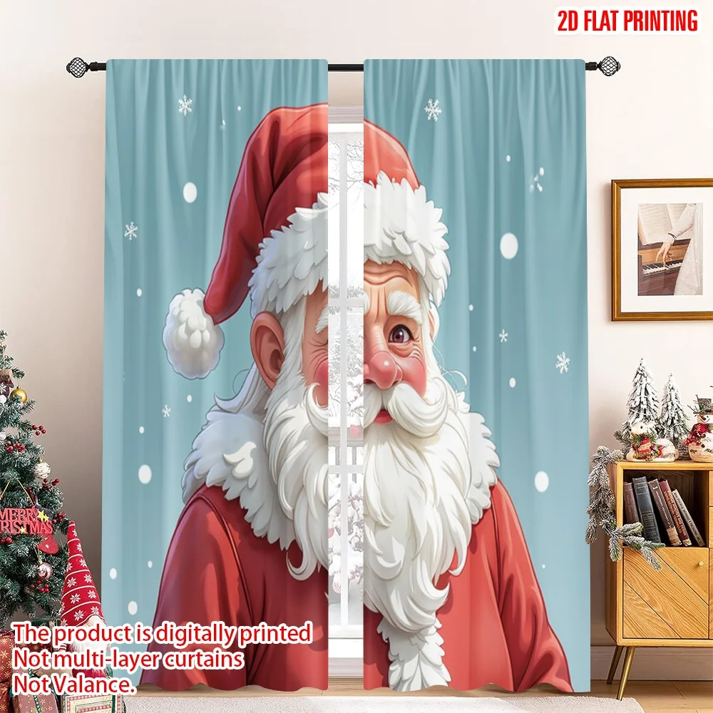 

2pcs 2D flat printing Christmas Curtains Santa Claus Winter Snow_b Fabric Without Electricity Festive Wall Decor Perfect for