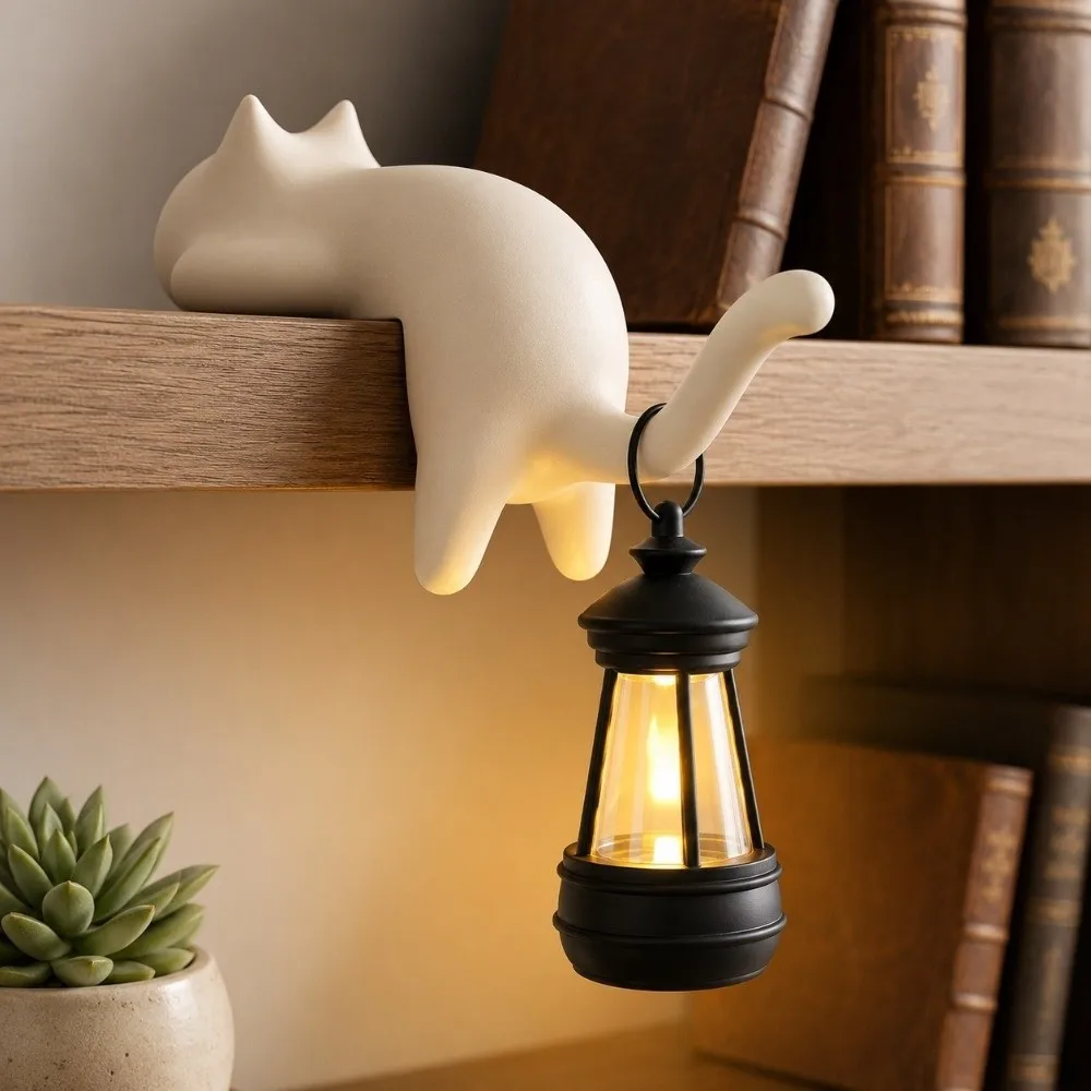 3D Printed Cat-Shaped Wall Hook Cute Inverted Hanging Bookshelf Lantern Funny with Lantern Wall Key Rack Halloween Decorations