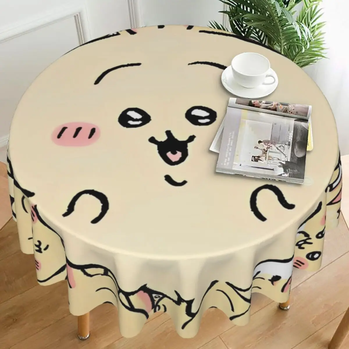 Mantel Chiikawa, cubierta de mesa redonda para exteriores, elegante mantel gráfico para fiesta en casa, comedor