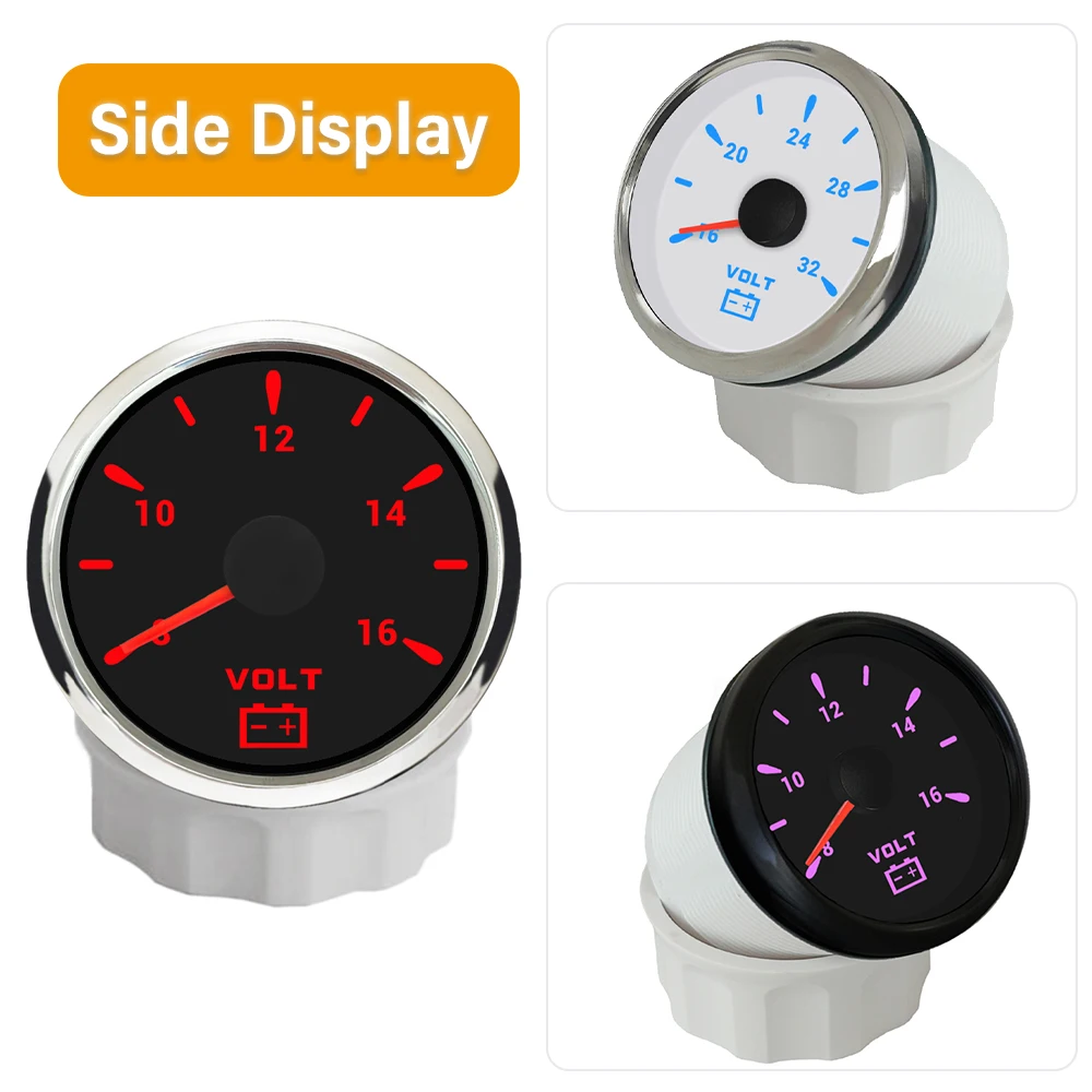 Newest Waterproof 52mm Voltmeter Volt Gauge 8-16V 16-32V with 7 Colors Backlight for Boat Car Motorcycle Yacht Universal 12V 24V