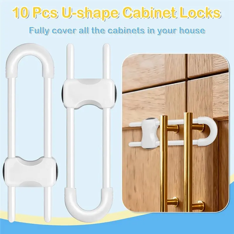 

CMHI-U Shaped Cabinet Door Locks, Sliding Cabinet Latches, Baby Cabinet Safety Latches For Baby Proofing,No Drilling Needed Tool