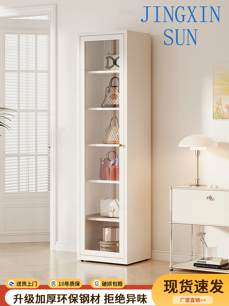 Household bag storage cabinet Glass display  Cream wind bedroom Multi-layer locker Corner crevice  Iron