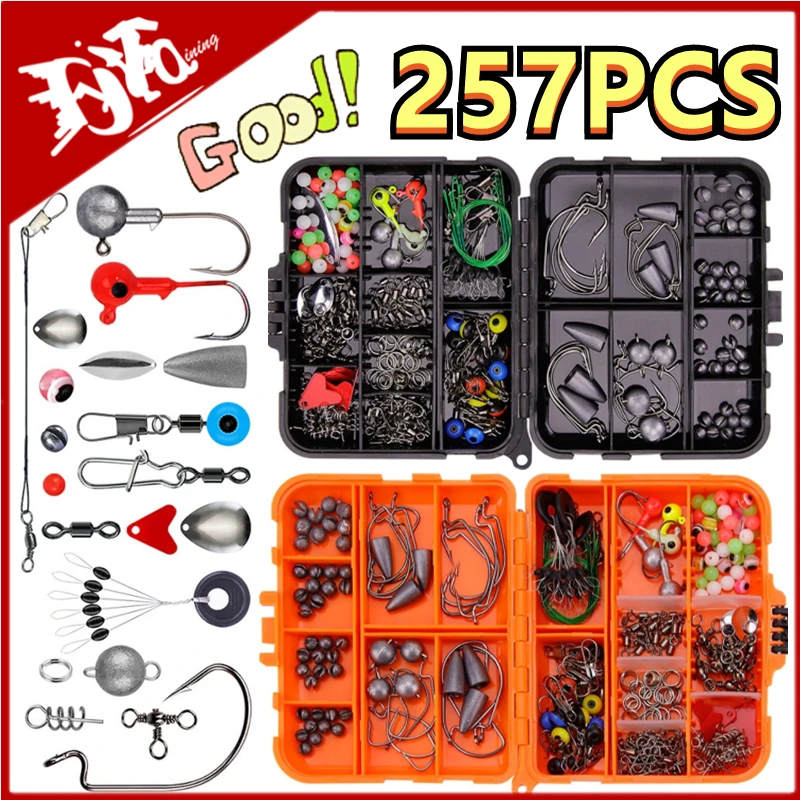 

New 257Pcs/Set Fishing Accessories Kit Set With Hooks Snap Sinker Weight For Carp Bait Lure Ice Winter Accessoires Tackles Box