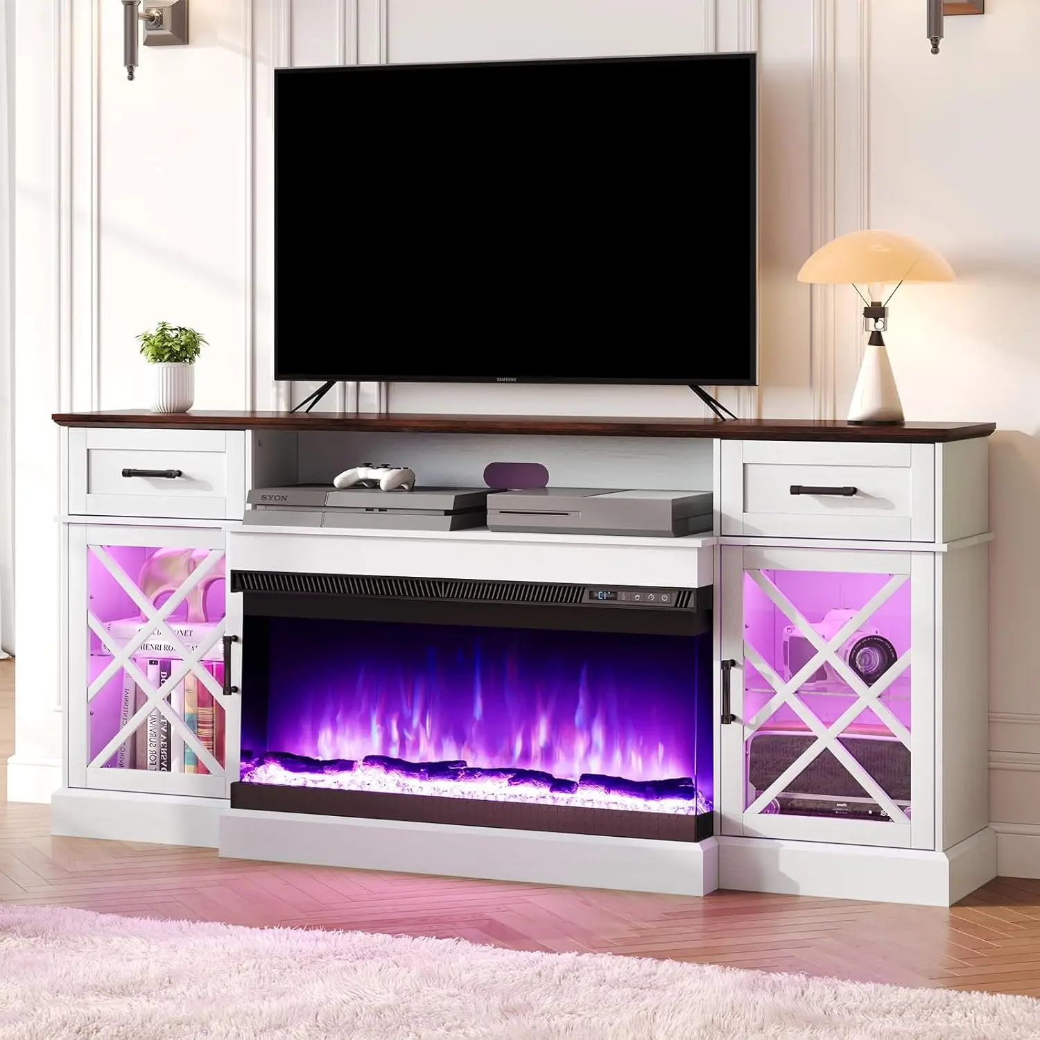 3-Sided Farmhouse LED Fireplace TV Stand, 70