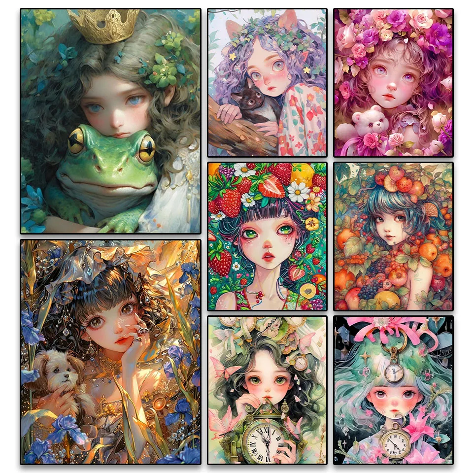 

5d DIY diamond painting mosaic square and round diamond cartoon girl handmade cross stitch rhinestone home wall decoration gifts