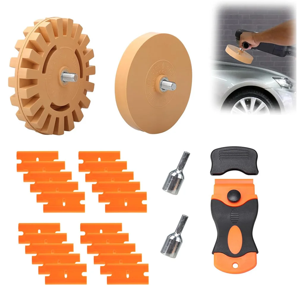 Car Decal Adhesive Remover 4/3.5 Inch Rubber Eraser Wheel for Drill Car Sticker Remover with Scraper Graphics Glue Vinyl Eraser