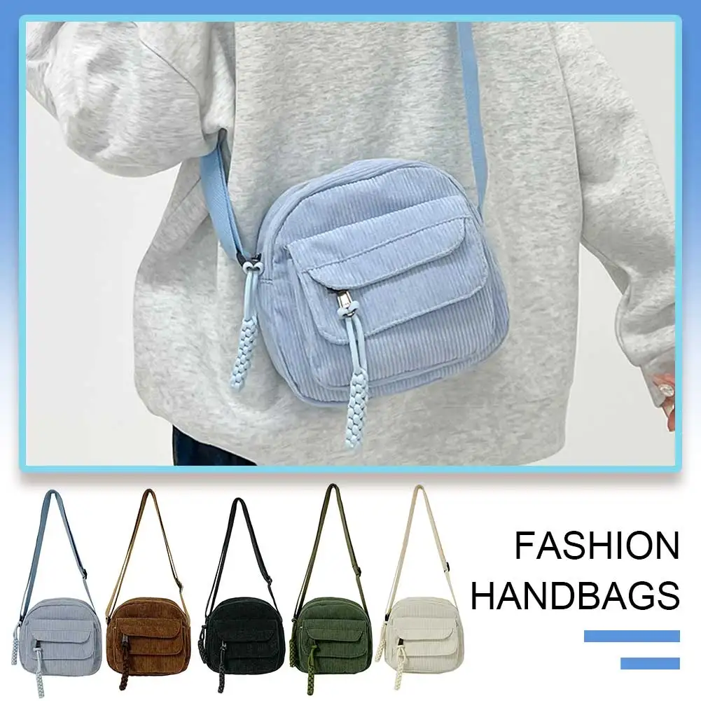 Women Corduroy Crossbody Bag Casual Multi Layer Shoulder Bag Versatile Messenger Bag Satchel Hobo Bag Travel Work Purse