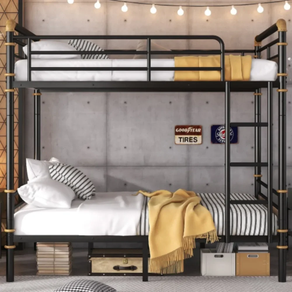 Full Over Full Metal Bunk Bed, Industrial Detachable Bunkbeds with Safety Guard Rails for Teens，bed Frame