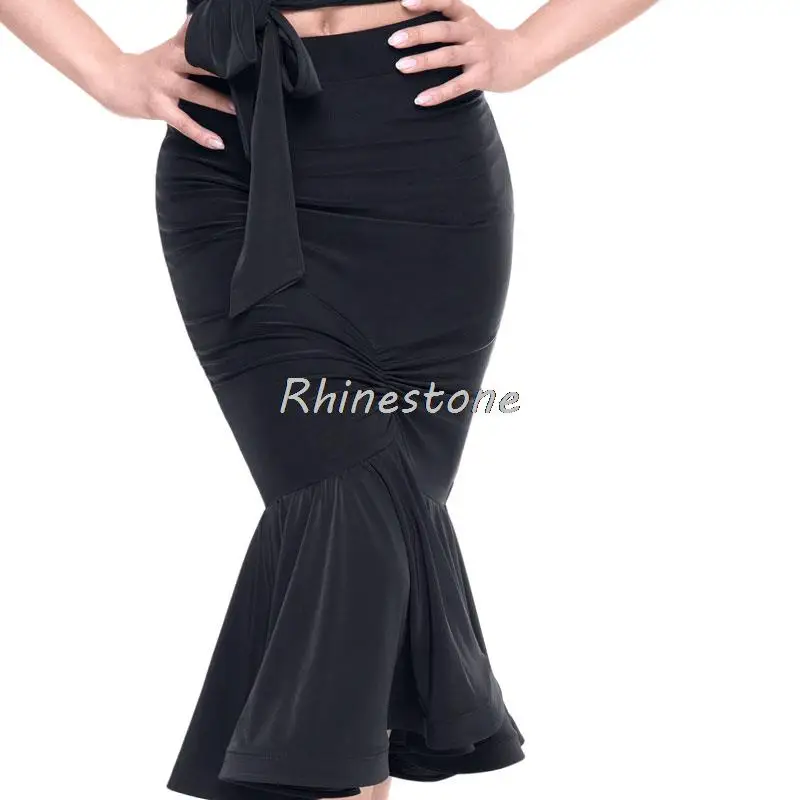 New Latin Dance Costume Performance Women's Bag Hip Split Large Fold Wrinkle Training Dress Half Skirt