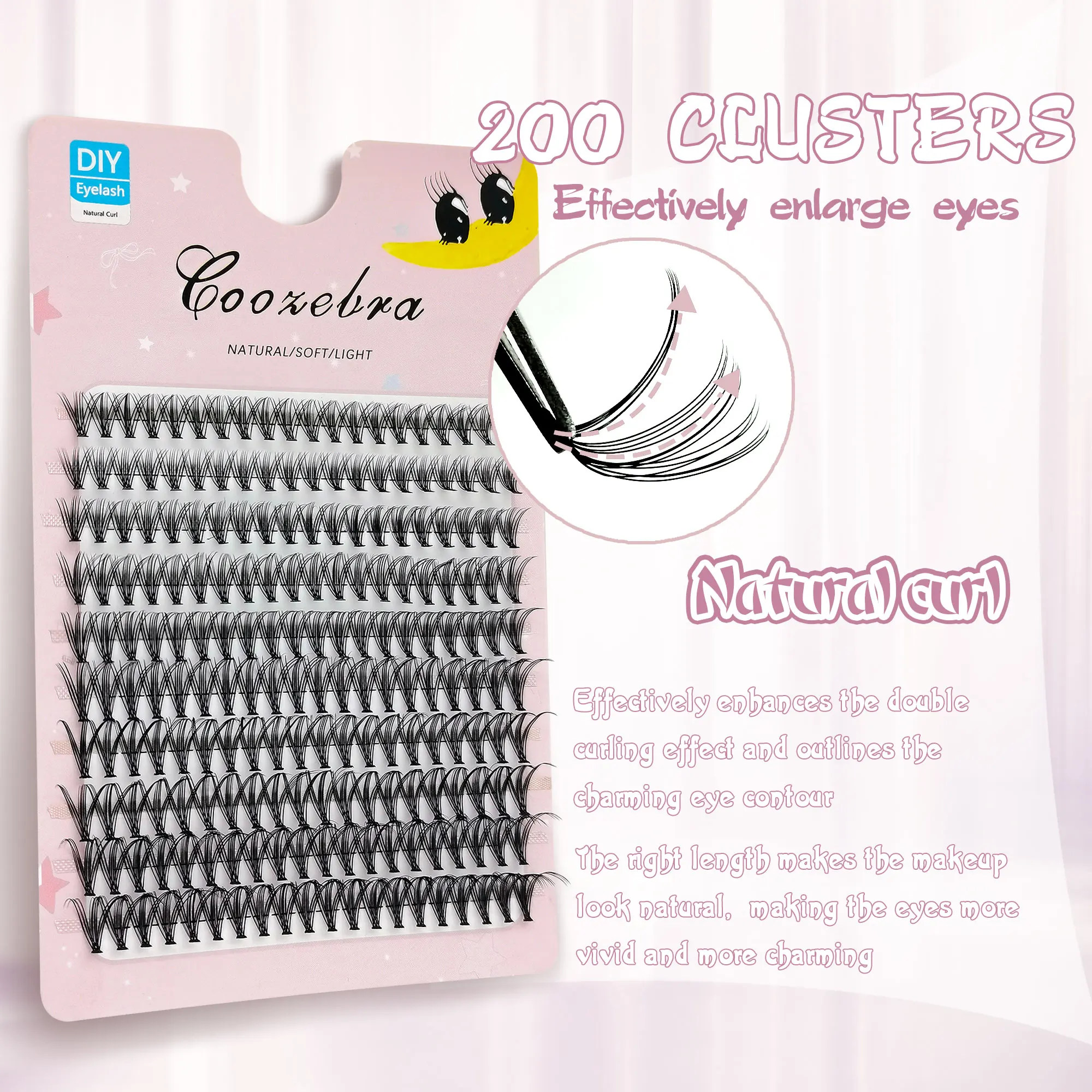 200 Clusters of Lightweight, Natural D I Y Eyelashes - 9-16 mm, D-Curl, Suitable for Everyday Wear and Special Occasions.