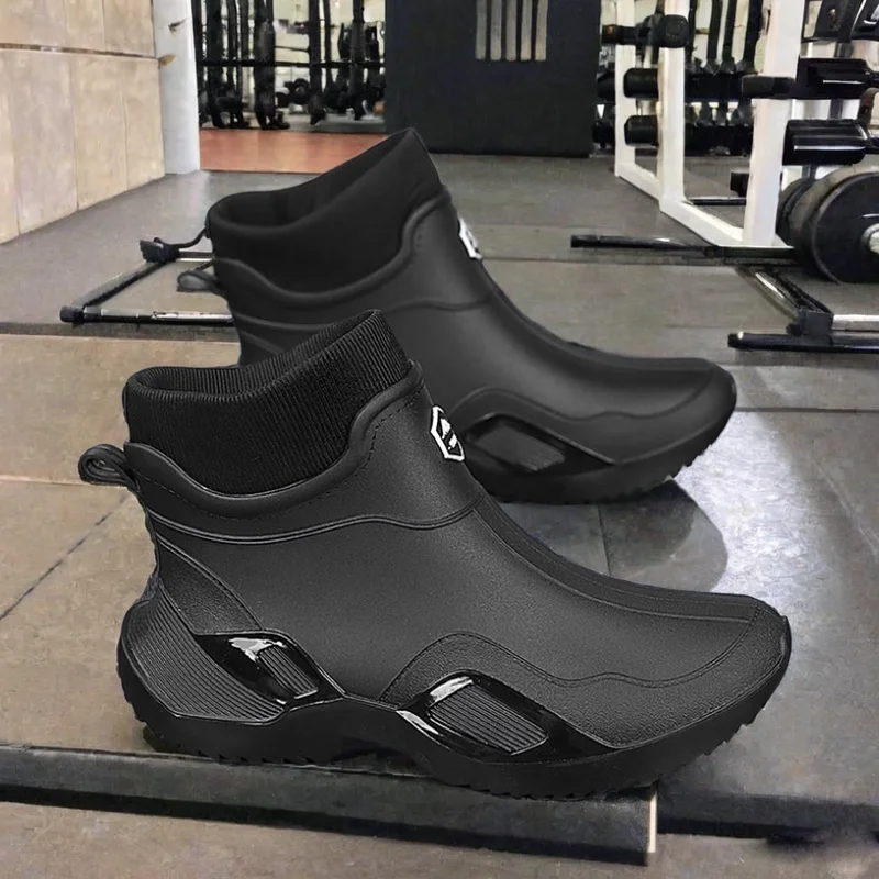 

Men's Rain Boots Waterproof Fishing Chef Work Safety Shoes Anti-Slip Rubber Shoes Spring Autumn Season Pure Color Slip-On Boots