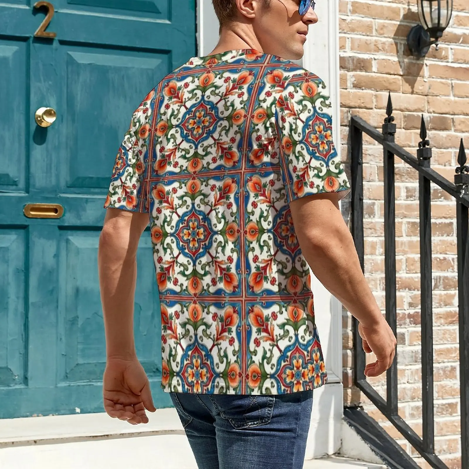 Big Size T-Shirt Summer Rust Floral Majolica Retro Print T-Shirts  Awesome O Neck Tee Shirt Male Fashion Printed Tees