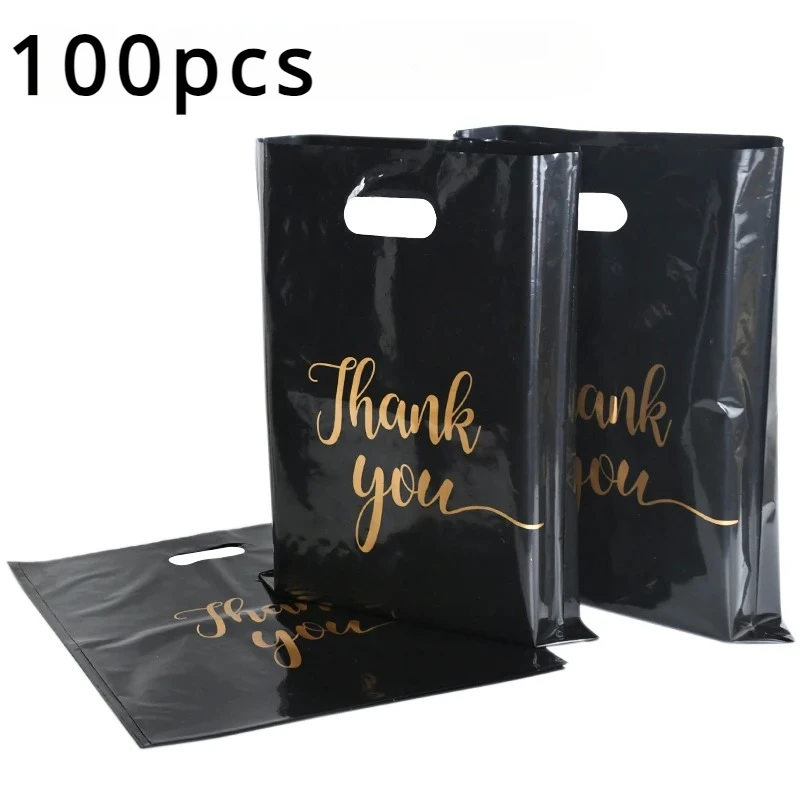 

Plastic Hand-Held Gift Bag, Thank You Bags, Hot Stamping Printing, Birthday Party, Wedding Shopping, Candy, Biscuit, 100Pcs