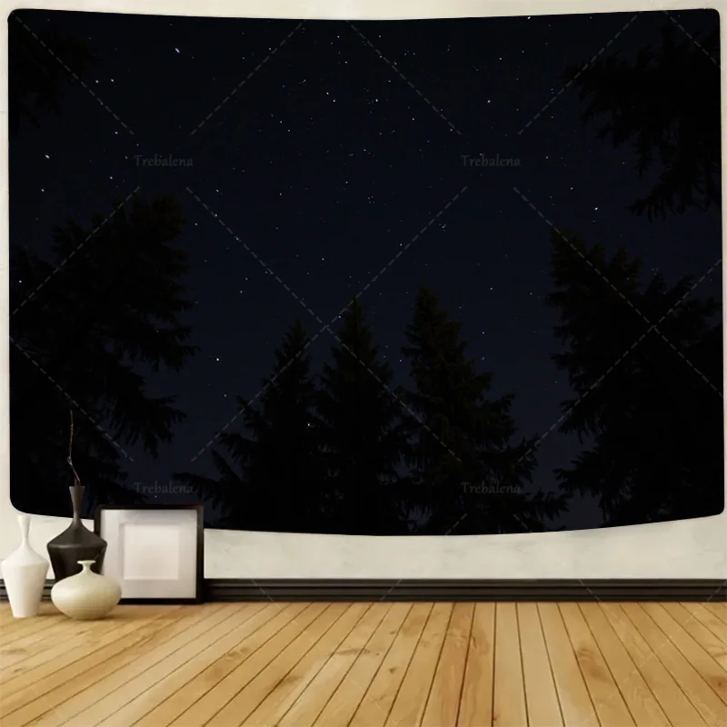

1pc Wall Tapestry "Starry Night Forest Tapestry - Modern Minimalist Wall Art for Home Decor"
