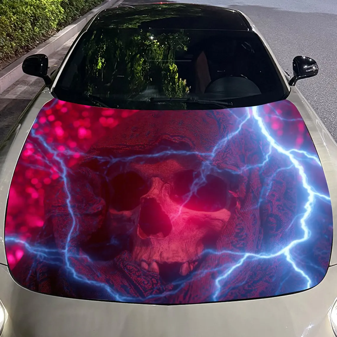 ฝากระโปรงรถลายโครงกระดูกมีฮู้ด - วัสดุพีวีซีกันน้ำ ติดตั้งง่ายด้วยตัวเอง ป้องกันรอยขีดข่วน เหมาะสำหรับรถยนต์ รถ SUV รถบรรทุก - คุณภาพเยี่ยม