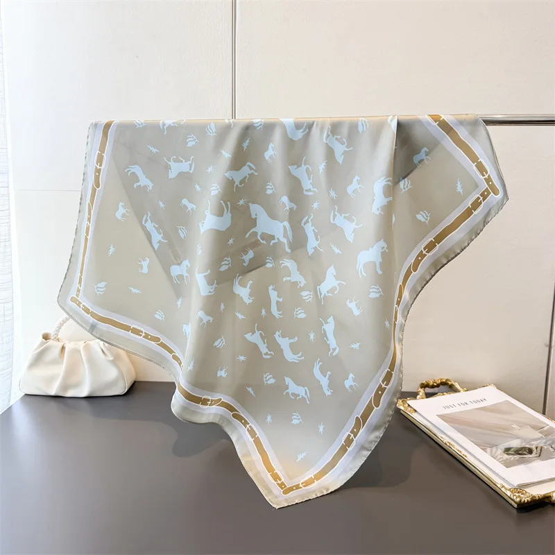 Luxury 70 fine horse small square cloth high-end decoration print imitation silk scarf shawl neck scarf neck scarf for women