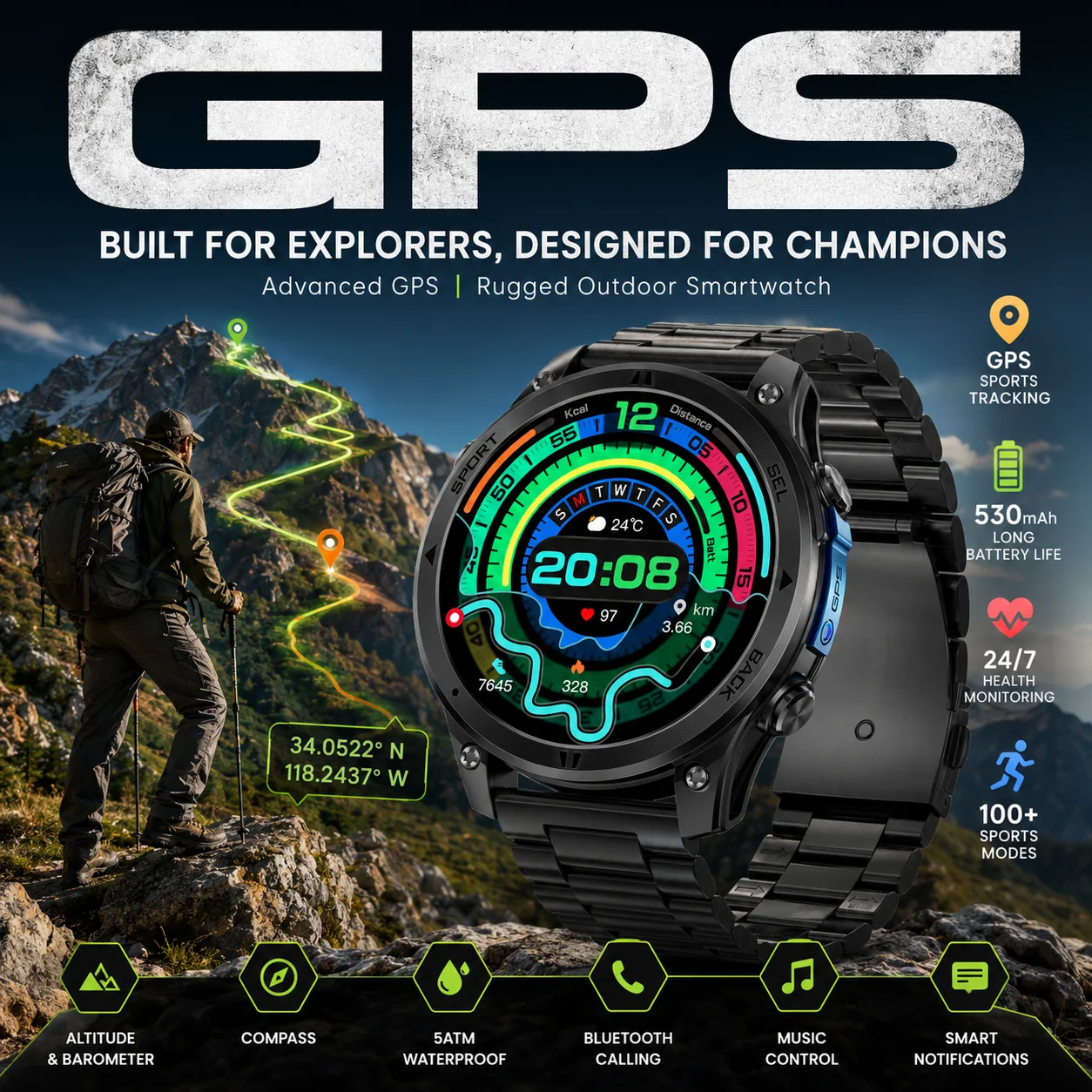 LIGE New Built-in GPS Tracker Smart Watch Bluetooth Call Health Monitor Sports Fitness 530mAh Battery Smartwatches For Men Women